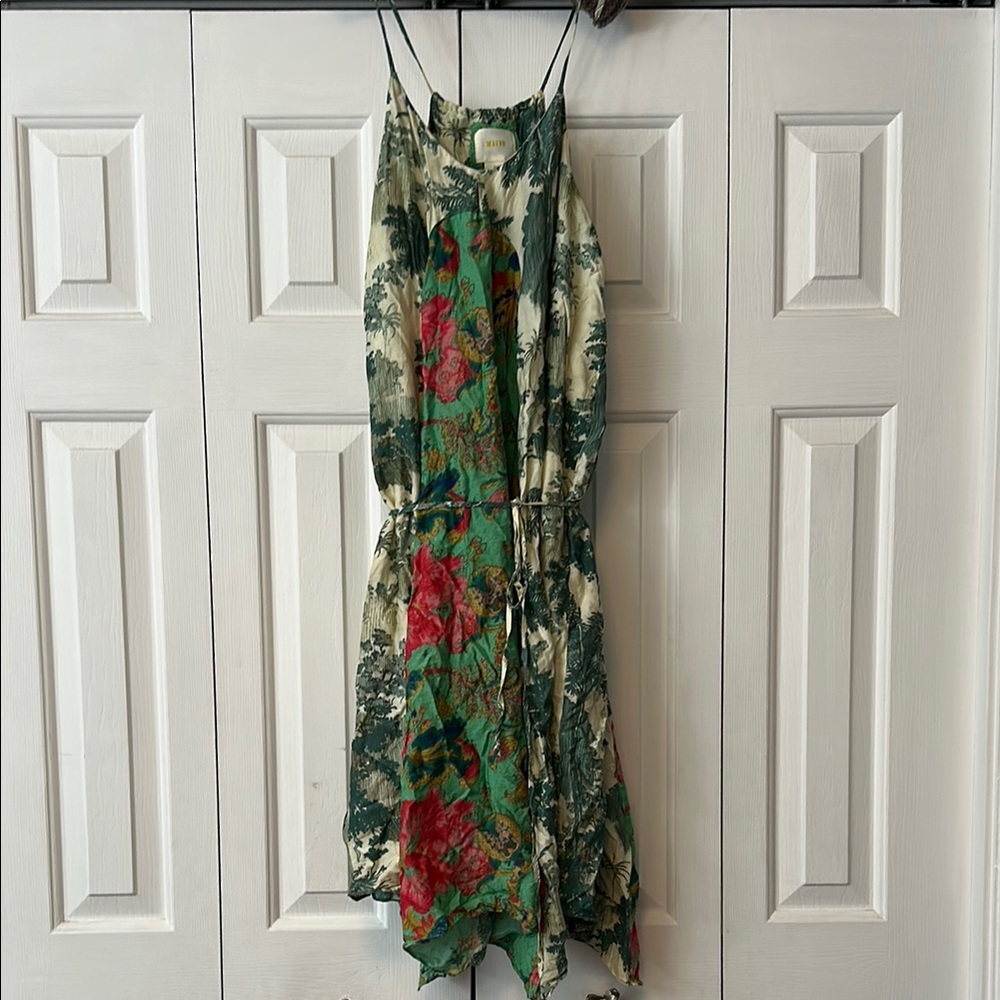 Anthropologie Green and Red Asymmetrical floral Sundress